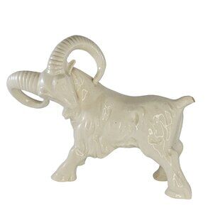 Vintage Ceramic Ram Figurine With Large Curved Horns Japan Goat Ibex Sheep MCM